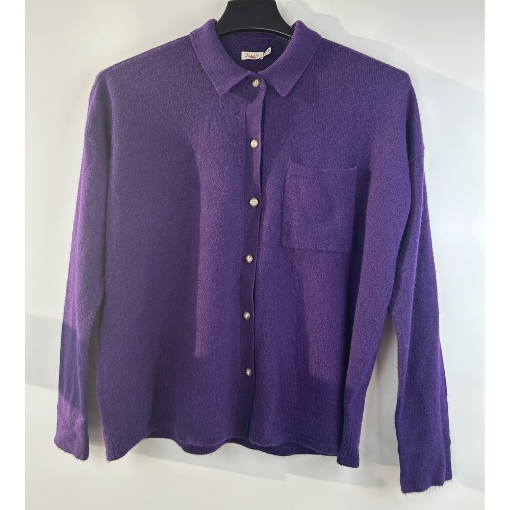 Faherty Cloud Cashmere Sweater Shirt Purple Button Front Medium Quiet Luxury - Picture 2 of 16